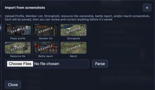 Record via screenshots dialog with six example thumbnails
