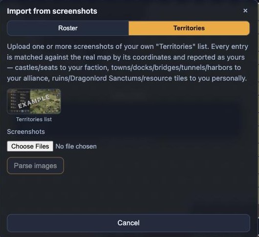 Import from screenshots, territories tab