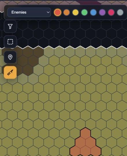 Paint hexes tool with a small painted area